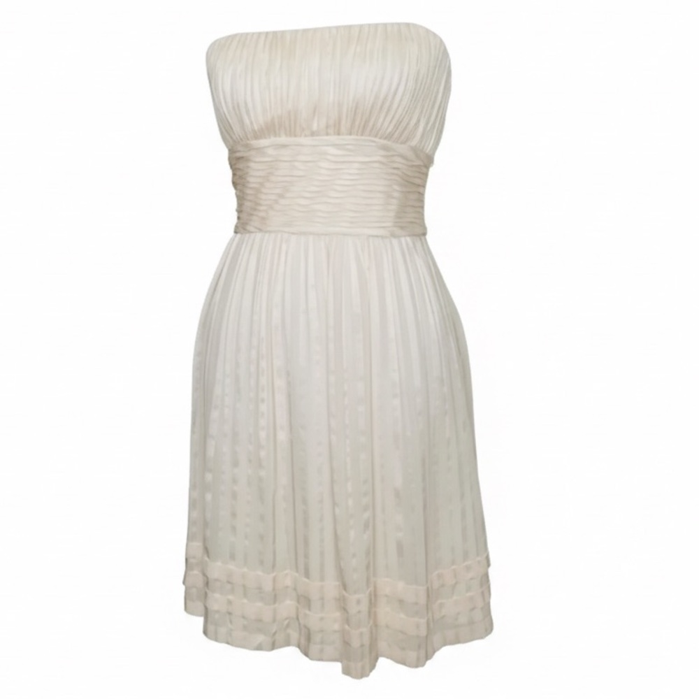 BCBG Mini Dress Strapless Ivory white silk pleated SZ 6 NEW!